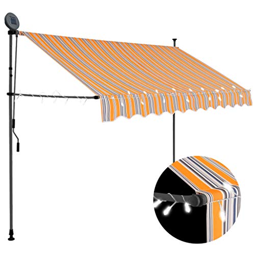 vidaXL Markise Einziehbar Handbetrieben mit LED Wasserabweisend Klemmmarkise Balkonmarkise Sonnenschutz Terrasse Balkon Garten 250cm Gelb Blau