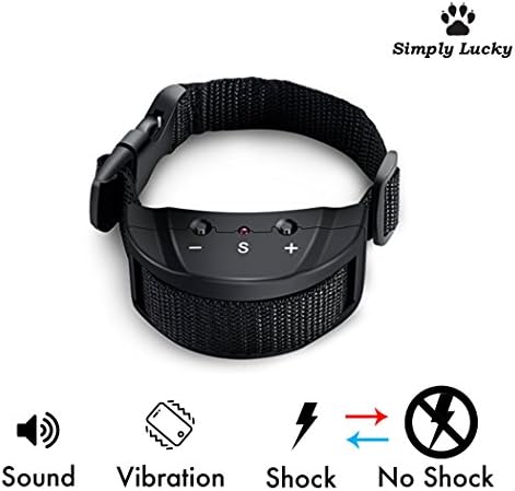 Bark Collar No Bark Shock Collar By Simply Lucky: Anti-Barking Shock Collar With 7 Levels Of Vibration, Painless With Long Lasting Effects, Adjustable Size For All Breeds, Battery Operated
