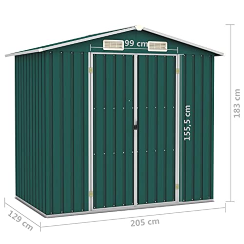vidaXL Gerätehaus Ohne Boden Doppeltür Geräteschuppen Garten Schuppen Gartenhaus Gartenschuppen Grün 205x129x183cm Verzinkter Stahl – Bild 8
