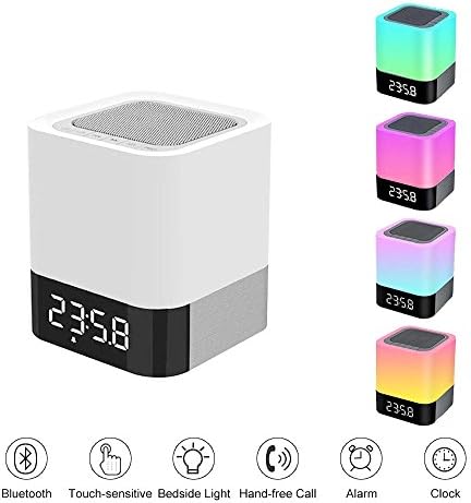 Night Light with Bluetooth Speakers, Dadiii Touch Sensor Bedside Lamp, Changing Color, 12/24H Digital Calendar Alarm Clock Best Gift for Kids Adults (7 Colors Light Modes, Four Time Modes)
