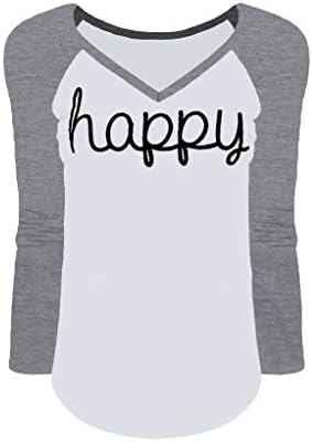 Womens Long Sleeve V-neck Collision Color Printed Top (Large, White)