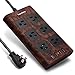 Power Strip Surge Protector, SUPERDANNY 10Ft Heavy Duty Extension Cord with 6 Outlets and 4 USB Ports(1875W/15A), Flat Plug, Universal Voltage 110-240V for Home Office Dorm, Dark Wood Grain