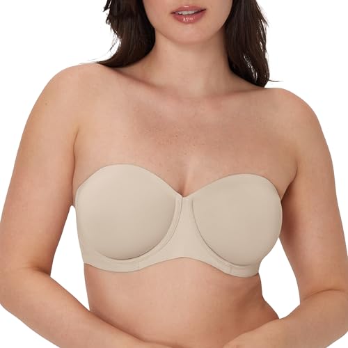Bali Strapless Minimizer, Coolest Smoothing Bra for Women, Moisture-Wicking, Almond