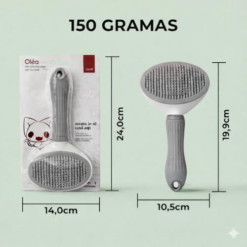 Escova Pet Removedora de Pelos para Cães e Gatos Autolimpante com Cerdas Flexíveis Resistentes e Cabo Anatômico (Cinza)