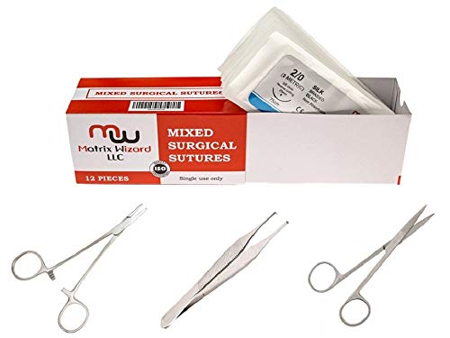 New Mixed Sterile Suture Threads with Needle + Training Accessories (Assorted 12 Pack with 3 Tools) for Suture Pads, Practice Suture Kit; Medical, Nursing, Dental, EMT, Medic and Veterinary Students - Thumbnail 2