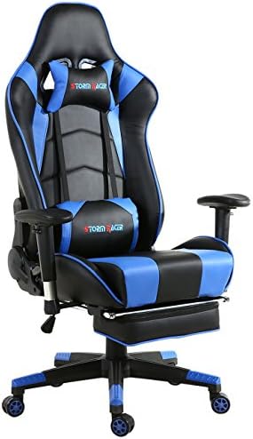 Big Gaming Chair for PC Ergonomic Racing Game Chair Computer Chairs with Footrest,Blue/Black