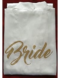 DF-deals - Kimono de satén para dama de honor y novia, bata corta para bodas, fiestas, preparación para bodas, con purpurina dorada
