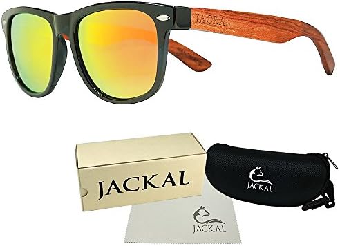 JACKAL Wooden Sunglasses-Handmade TL010P Red REVO Polarized lens,