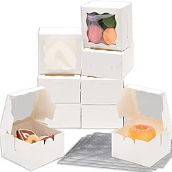 White Bakery Boxes with Window 4x4x2.5 inches Small