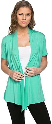 Encler Women's Basic Solid Short Sleeve Open Front Cardigan Wrap Sweater USA (Small, Mint)