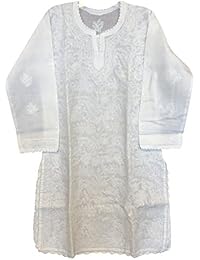 Womens Tunic Ivory Floral Hand Embroidered Beach Bikini Cover Up Summer Dresses M