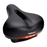 TOSOAR Comfortable Wide Bike Seat with LED Taillight Memory Foam Padded Dual Spring Designed Soft Breathable Bicycle Saddle seat Including Water&Dust Resistant Cover