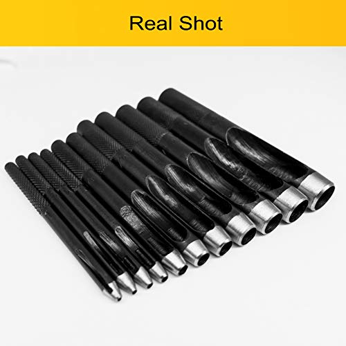 Togolo 11Pcs Round Steel Leather Hole Punch Set forWatch Band, Leather, Gasket Belt, Fabric, Canvas Clothes, Eyelet(1-10mm) Round Hollow Hole Punch Cutter Tool