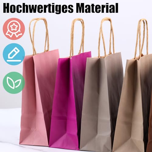 Koogel 24 Stück Papiertüten, Kraftpapiertüten mit Henkel Geschenktüten Morandi-Farbe für Einkaufen Hochzeiten Verpackungen Partys Geburtstag Weihnachten Bunt
