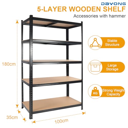 DAYONG 5 Tier Metal Storage Rack, Shelving Units, Storage Shelves, Shelf Storage Organizer for Kitchen, Living room, Bedroom, Office, Balcony (Black)