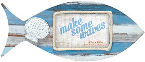 Malden International Designs Fish With Rope and Shell Attachments Distressed Wooden Picture Frame, 4x6, Multicolor