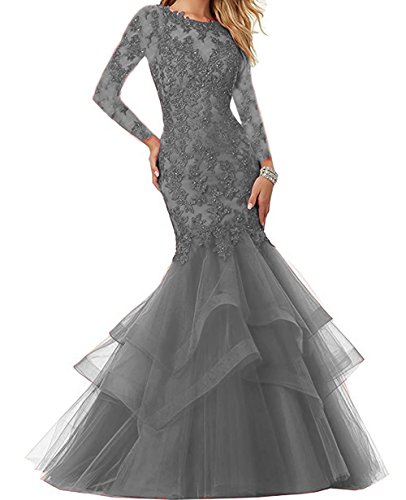 Bonnie_Shop Bonnie Beaded Lace Embroidered Prom Dresses 2018 Long Sexy Mermaid Formal Ball Gown With Long Sleeves BS014