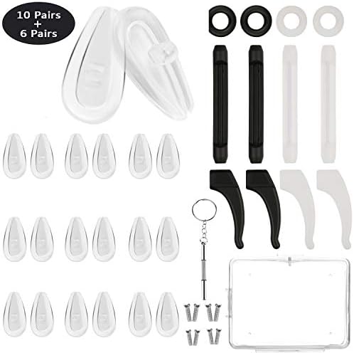 Eyeglass Nose Pads 10 Pairs Air Bag Soft Silicone Nose Pad for Glasses with 6 Pairs Anti-Slip Glasses Ear Hook Grip Eyeglass Temple Tips Sleeve Retainer
