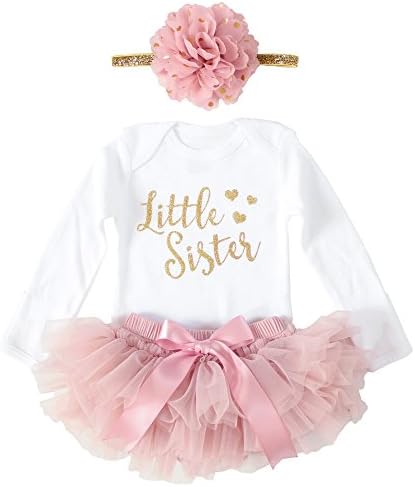 Newborn Baby Girl Coming Home Outfit Little Sister Bodysuits 3pcs