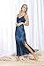 4Ping Women's Spring and Summer Imitation Silk Pajamas Long Paragraph Split Sexy Sling Sleep Dress Blue XL
