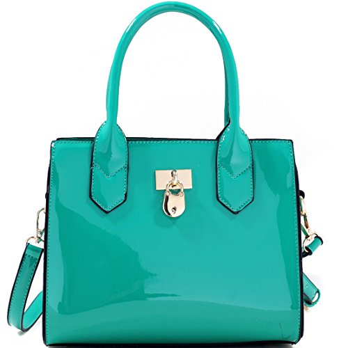 Dasein Fashion Faux Leather Padlock Mini Satchel Tote Shoulder Bag Handbag Purse - Mint Green