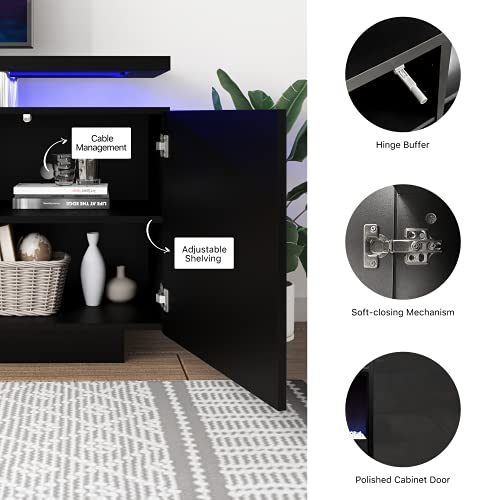 POVISON Modern Fireplace TV Stand, Wood LED Entertainment Center with