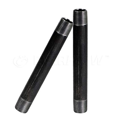 Everflow Supplies NPBL1280-2 Steel Nipple Pipe, 1/2" x 8", Black