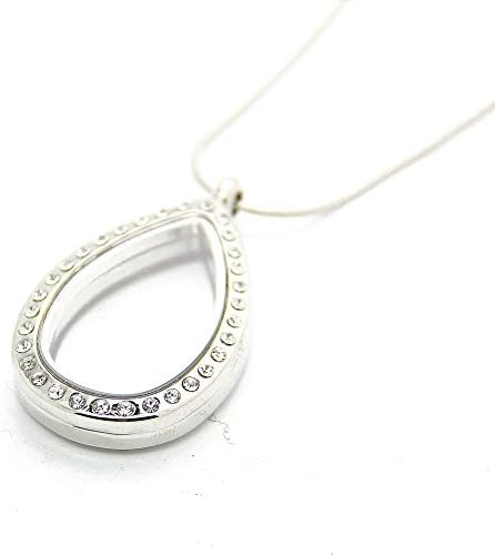 Magnetic Floating Locket Charm 30mm Medium with Snake Chain Mothers Day Gift (Silver Tear Drop)