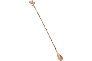 AnSaw Rose Gold 10-Inch Stainless Steel Cocktail Spoon with Leaf Handle - Perfect for Mixing & Layering Drinks in Tall Cups, Bar & Shakers - Durable Long Handle Bar Stirrer,1-Pieces