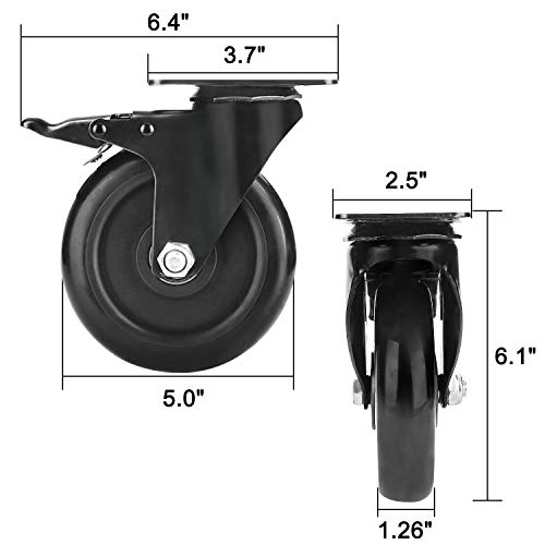 image for GloEra 5 Inch Swivel Caster Wheels Heavy Duty 1500 LBS Capacity with S