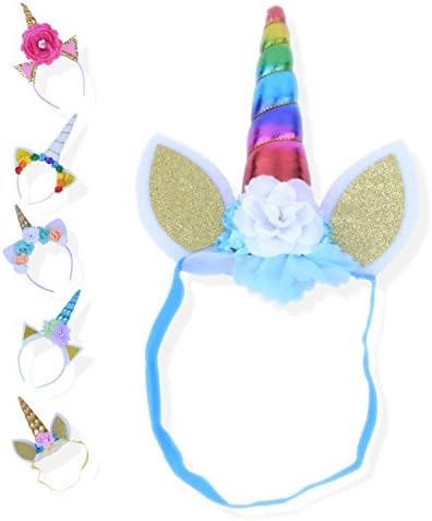 Unicorn Headband for Girls - Unicorn Horn Party Hat for Toddlers, Kids or Baby Girl Birthday Party Costume (Elastic Rainbow Headband)