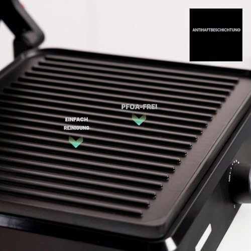 - Grill 2600W, 2-in-1 Grillplatte, 180° Öffnung, Thermostat, Antihaft