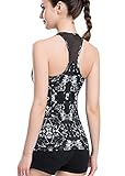 Campeak Sports Tank Top,Women's Performance Stretch Quick Dry Yoga Workout Runing Racerback Tank With Removeable Pads (Broken Black -L)