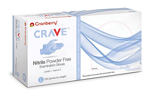 Cranberry CR3558 Crave Nitrile Powder Free Examination Glove, Large, Blue (Pack of 200)