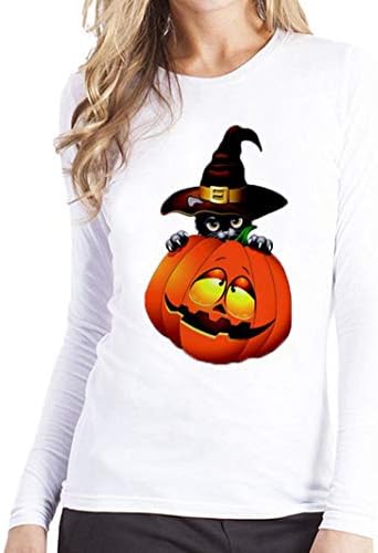 Halloween Women Tops，KIKOY Plus Size Pumpkin Cat Printing Long Sleeve T Shirt Blouse