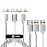 NetDot Gen3 USB2.0 Magnetic Charging & Data Transfer Cable with 1 iOS Connector and 1 Micro-USB Connector Compatible with Both Android Smartphone and iPhone - 5 Feet/3 Pack Silver