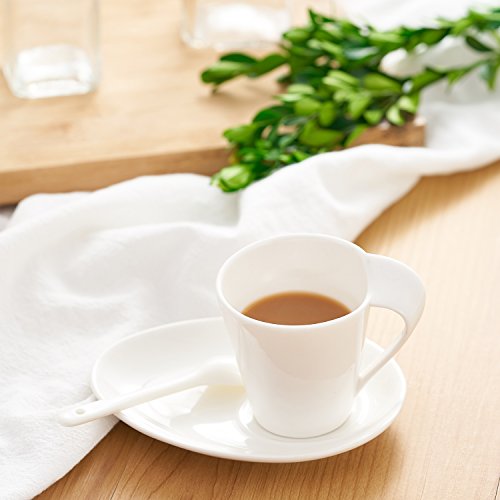 6pcs Porcelain Coffee Cup and Saucer Set, Ceramic Tea Cup Set with Wooden Bracket for Specialty Coffee Drinks Latte Mocha Cappuccino Table Decorative Dinnerware Favor Gift - Thumbnail 2