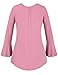 Nomorer Womens Pleated V Neck Long Bell Sleeves Solid Basic Blouse Top