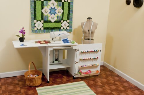 Arrow 501 Sewnatra Sewing Cabinet for Sewing, Cutting, Quilting, Crafting, with Storage and Airlift, Portable with Wheels, White Finish