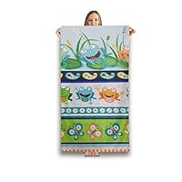 Kids Bath/Pool/Beach Towel - Frogs Butterfly Flowers Super Soft Absorbent Fade Resistant Towel, Measures 31inch x 51 inch