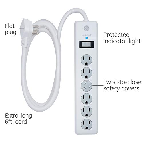 GE 6Outlet Surge Protector, 2 Pack, 6 Ft Extension Cord, Power Strip