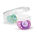 Chicco Flair Orthodontic BPA-Free Pacifier with Reusable Sterilizing Case, 2-pack, Pink/Purple, 12m+
