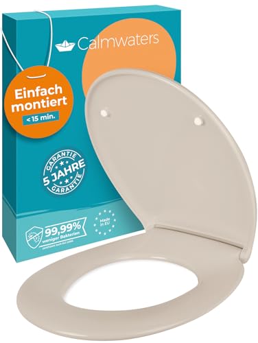 Calmwaters® Premium WC Sitz einfache Montage, Toilettendeckel bis 250 kg, Made in EU, antibakterieller Duroplast, doppelte Absenkautomatik, 2 Montage