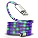 DATASTREAM Micro USB Cable LED Light Up 3.5 ft Long w/Flat Design, High Speed Data Transfer, Visible Blue & Green Charging Lightup - Perfect for Car, Bedside, More