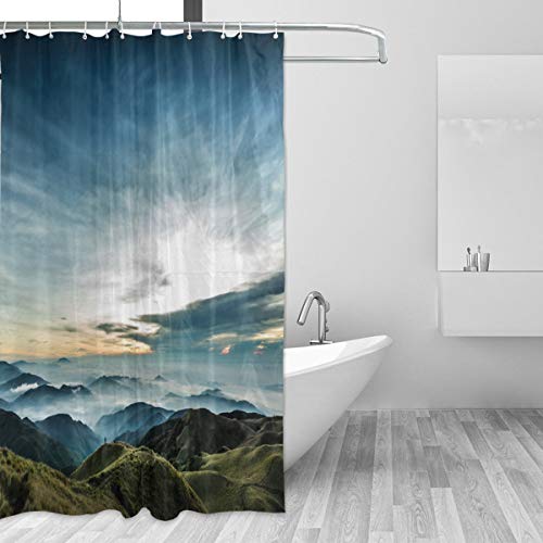 LORVIES Lanscape Shower Curtain Polyester Fabric Water Repellent Mildew Resistant Shower Curtain for Bathroom Bathtubs Decorative, 66W X 72L Inches