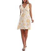 Amazhiyu Women's 100% Linen Sleeveless Summer Knee-Length V-Neck A-Line Dress