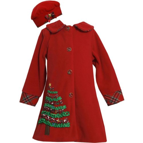 Bonnie Jean Baby Girls Red Plaid Christmas Tree Applique Coat Hat Set 12M