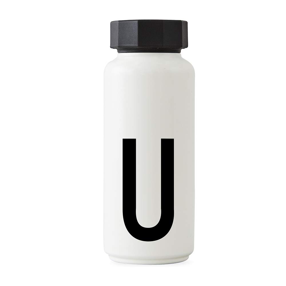 Design Letters Personal Thermo/Insulated Bottle (White) - U - BPA-Free Double Walled Vacuum, Stainless Steel, Nordic Design, Keeps Cold for up to 24 Hrs/Hot up to 12 Hrs, 500 ml, Leak-Proof, 280 g.