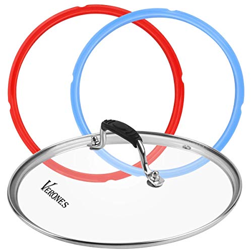 9 inch Tempered Glass Lid for Instant Pot 6 Quart, Silicone Sealing Rings for Instant Pot 5 qt or 6 qt (2 Pack).