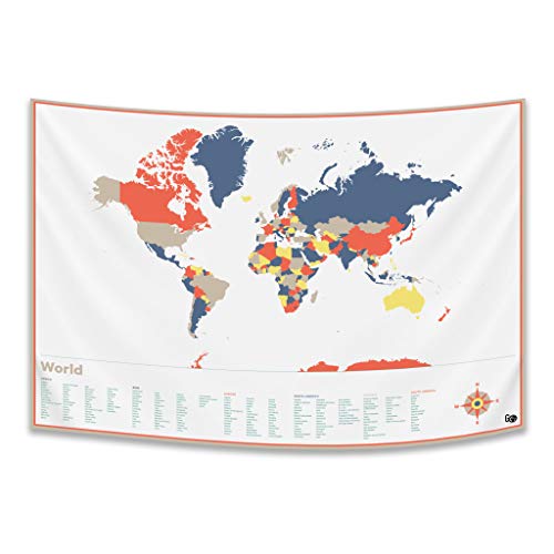 World Map Tapestry Colorful Wall Map Decor with Country Names Large